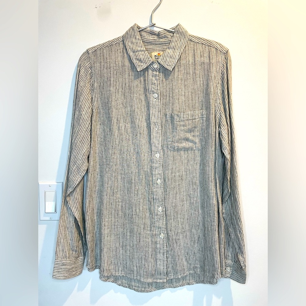 Marine Layer Linen Blend Button Down Striped Shirt